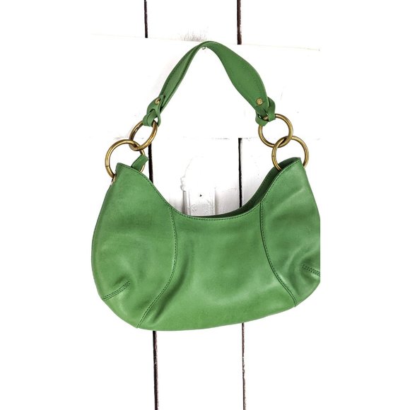 Via Spiga green leather laser floral cut brass chain shoulder purse - Picture 5 of 7